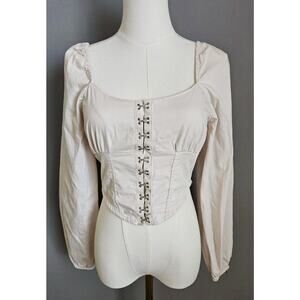 Jopana Puff Sleeve Cotton Cropped Corset Top Coquette Western Cottagecore S